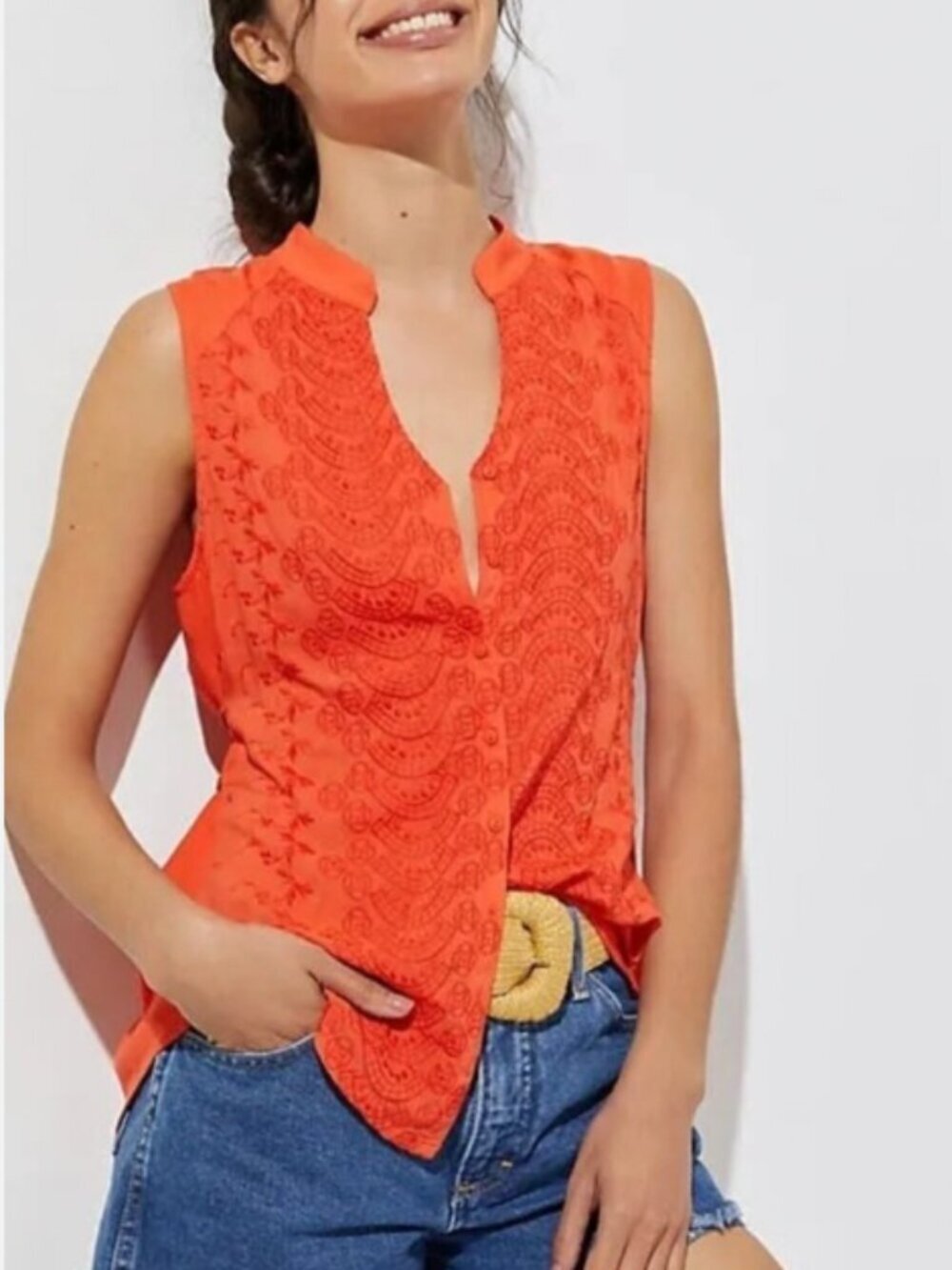 Anthropologie Tiny Eyelet Embroidered Tank